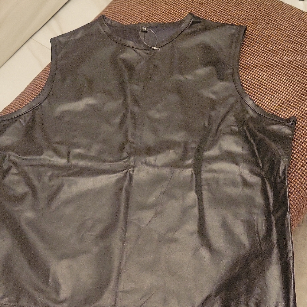 Men's Black Leather Tank Top